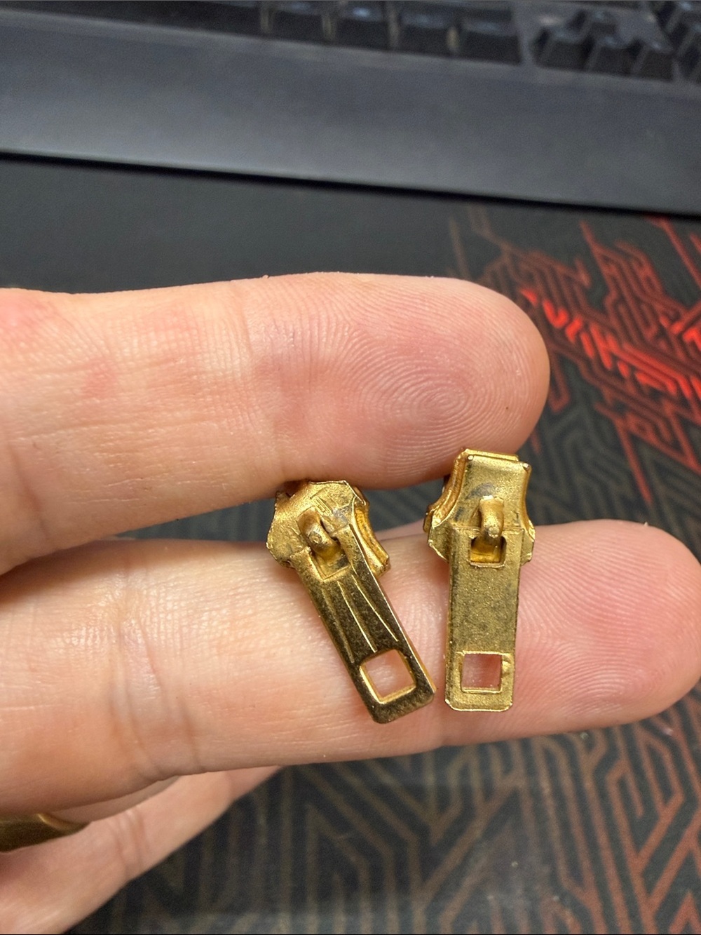 Gold Tone Zipper Pull Earrings - Novelty Hardware Design